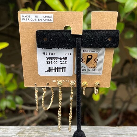 NWT New Urban Outfitters UO Gold Hoop Earring Set Three (3) Earrings - Picture 2 of 3